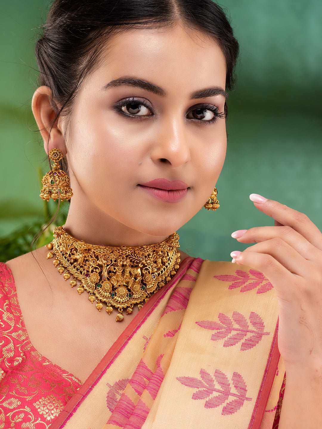 Gold Plated ADStudded Kempo Temple Radha Krishna Jewellery Set, zaveri pearls, sale price rs, sale price, sale gold plated, sale gold, sale, rubans, ring, regular price, priyassi jewellery, k